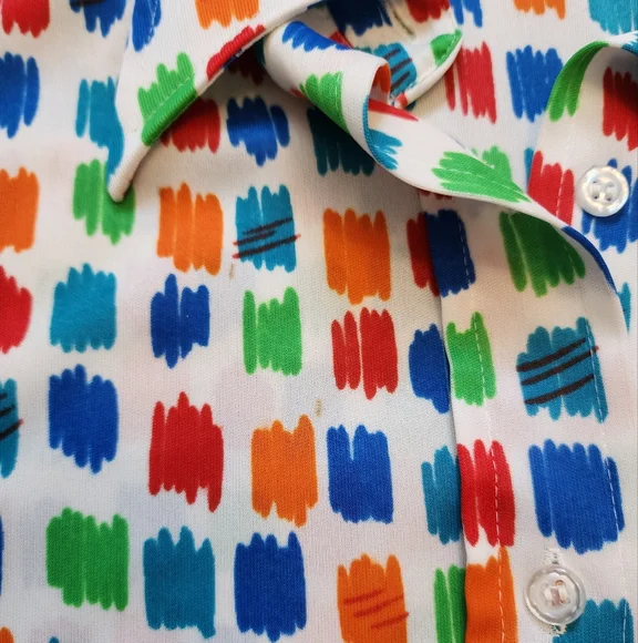 Vintage Sears 1960s Colorful Patterned Button-Up Shirt Abstract S Art Geometric - Picture 4 of 6